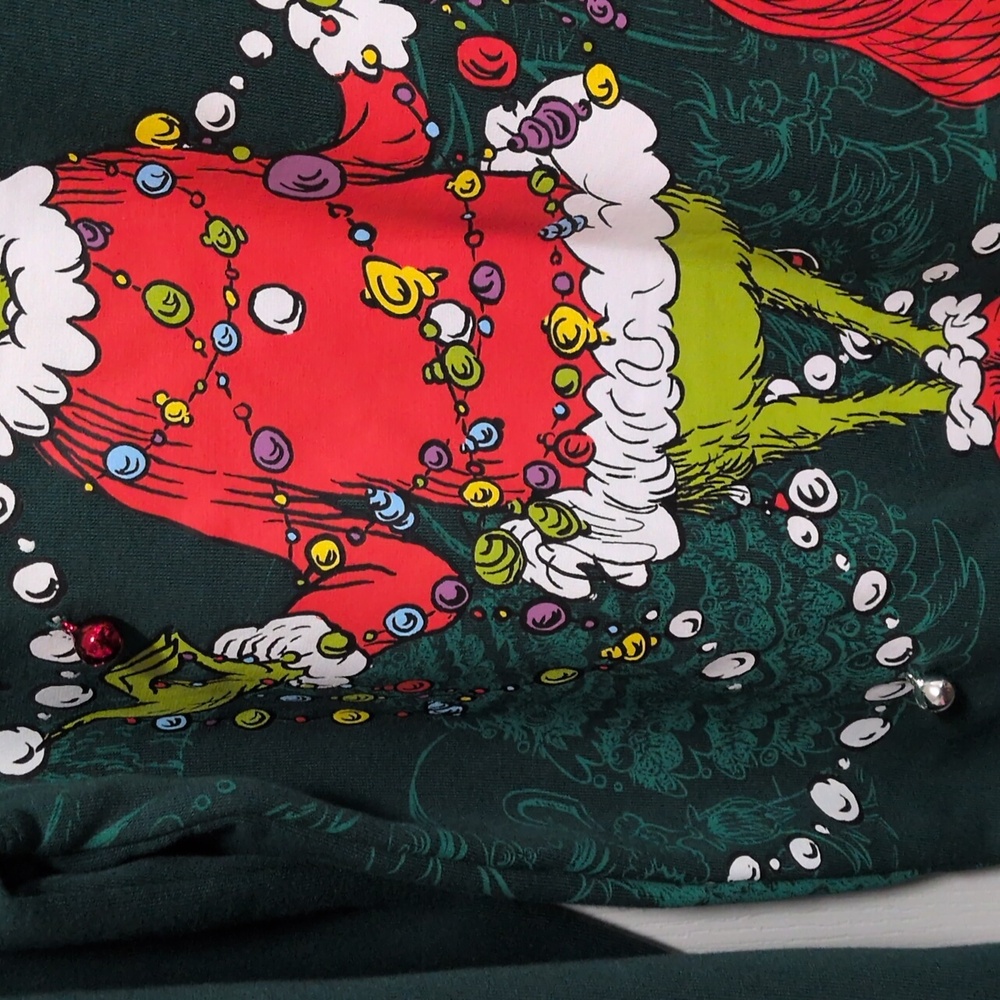 Grinch Sweatshirt With Jingle Bells On Front - Picture 3 of 6